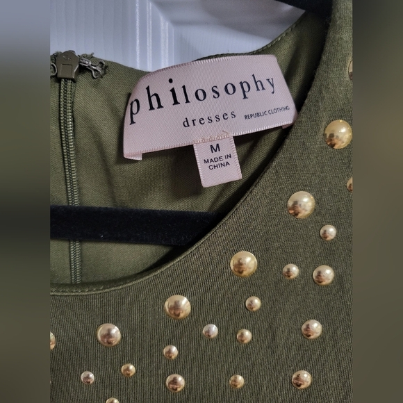 Philosophy - NWOT -Studded Olive Green Dress- Size M - Picture 6 of 6